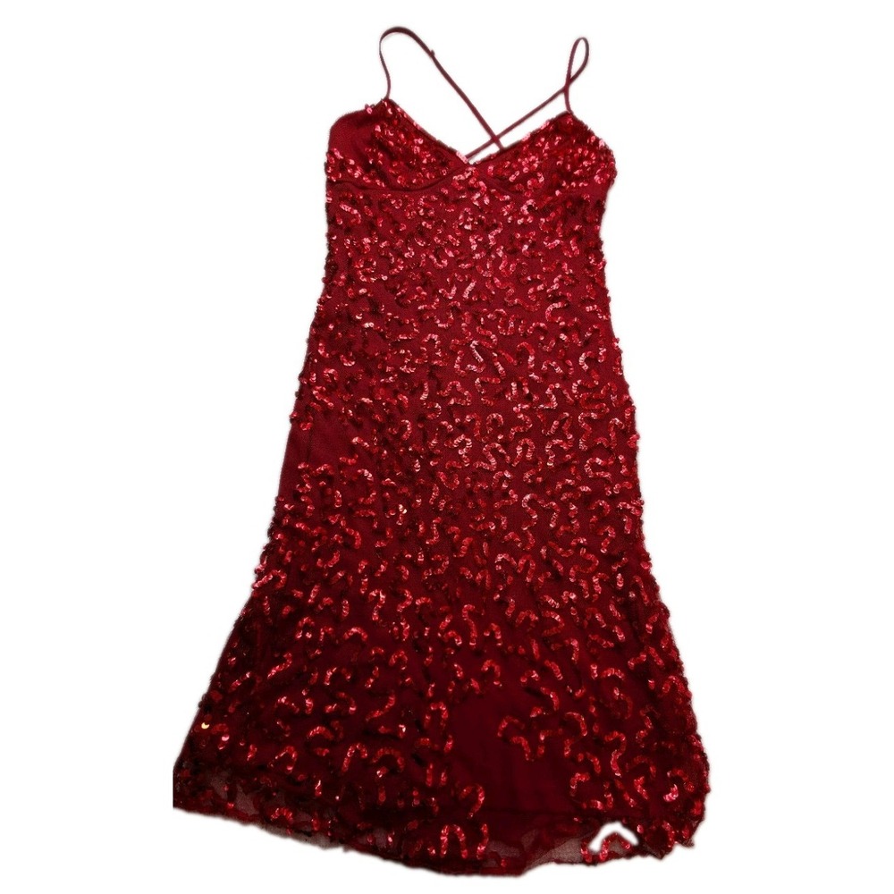 Betsey Johnson Evening Womens Sz 10 Red Sequin Mini Dress Crisscross Back
